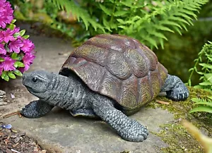 ❀ Schildkröte Lebensecht Gartenfigur 32 cm Outdoor Geeignet! Landschildkröte BW - Bild 1 von 7