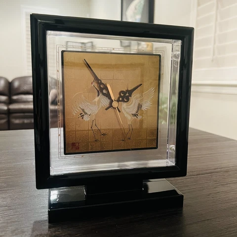 [RARE, VINTAGE] Golden Japanese Cranes Black Lacquer Quartz Clock Made in Japan Cover