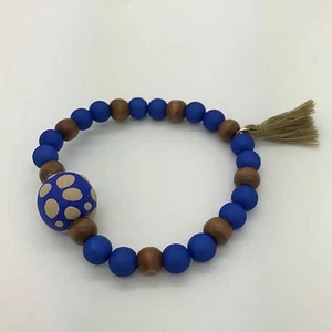 BLAU und BRAUN Perlen handbemalt Holz Handarbeit Stretch Armband Damen MB6 - Bild 1 von 3
