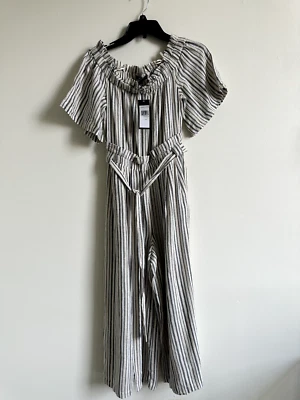 BCBGMAXAZRIA Women's Off The Shoulder Romper jumpsuit Striped Size XS $308 — 第 1/4 张图片