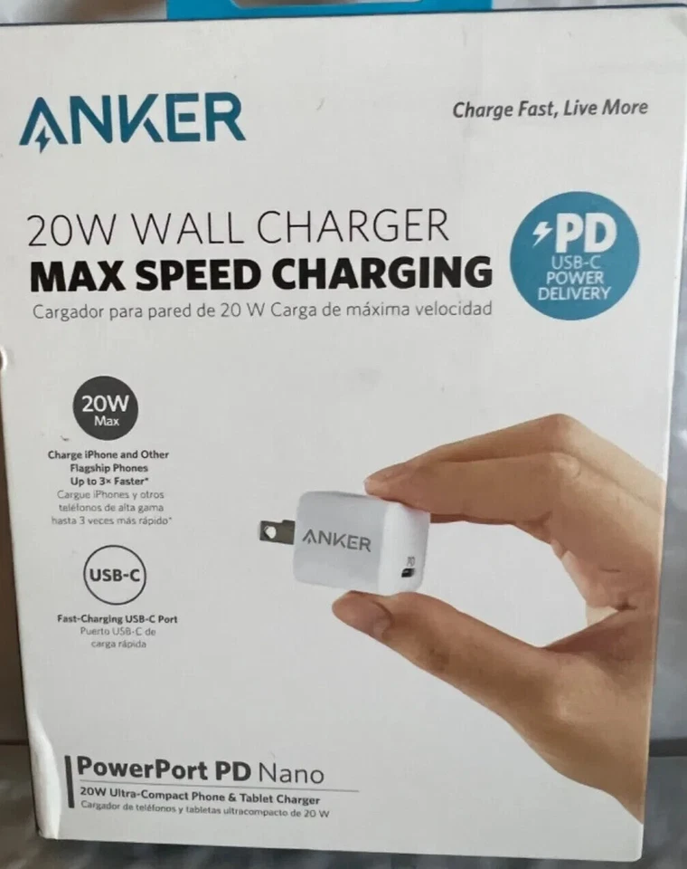 Anker - Cargador de Pared Rápido Powerport PD Nano 20W Alta Velocidad USB-C - Blanco - Nuevo Foto 1 de 1