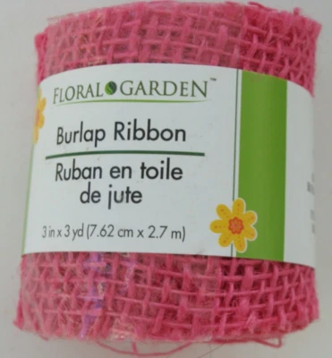 NEW Hot Pink Floral Garden Burlap Ribbon 3" x 3 yards - Image 1 of 4
