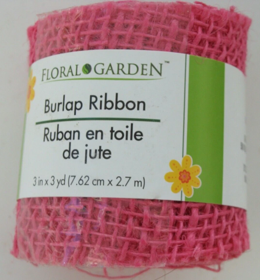 NEW Hot Pink Floral Garden Burlap Ribbon 3" x 3 yards - Image 1 of 4