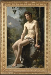 Arte al óleo original hecho a mano joven hombre desnudo hombres sobre lienzo 24"x36" - Imagen 1 de 2