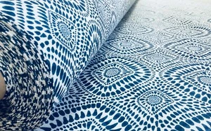 Spanish Tile Shibori Fabric Floral Mandala Curtain Cotton -110'' wide Blue White - Picture 1 of 7