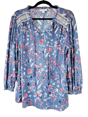 Top Style & Co Mujer Grande Campesino Boho Azul Bohemio Bordado Floral Foto 1 de 4