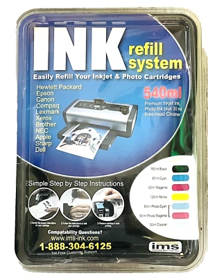 IMS INK REFILL SYSTEM 540ML PREMIUM QUALITY EASY FILL INKJET ALL MAJOR COPIERS - Image 1 of 4