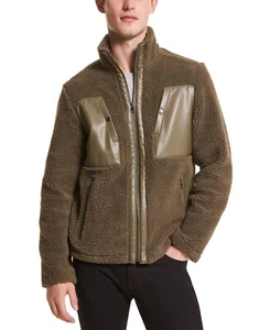Michael Kors Men Sherpa-Fleece Mixed-Media Jacket Olive Green Size XS MSRP $278 - Picture 1 of 2