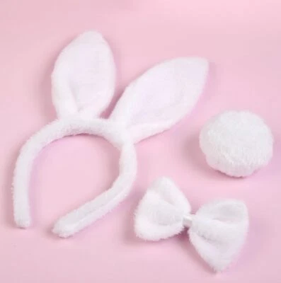 White Bunny Ears and Tail Easter Bunny Ears Headband Easter Bunny Costume - Image 1 of 4