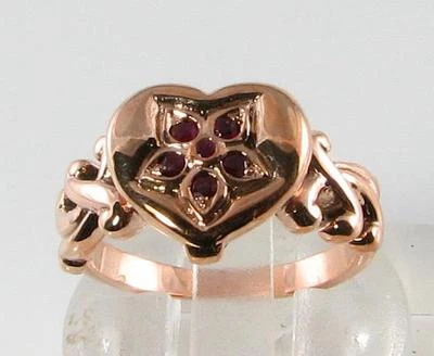 ТАБЛЕТКА 9K 9 КАРАТ РОЗОВОЕ ЗОЛОТО РУБИН СЕРДЦЕ МЕДАЛЬОН ЯД АРТ-ДЕКО ВИНТАЖНЫЙ INS КОЛЬЦО - Изображение 1 из 4