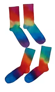 SOCKS TIE DYE 2 pair crew rainbow blue pink green purple orange womens summer - Picture 1 of 4