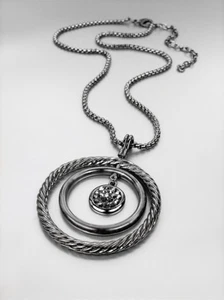 UNIQUE Designer Antique Silver Cable Ring Marcasite Crystals Box Chain Necklace - Picture 1 of 4