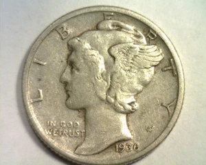 1936 MERCURY DIME EXTRA FINE+ XF+ EXTREMELY FINE+ EF+ NICE ORIGINAL 99c SHIP - Picture 1 of 2