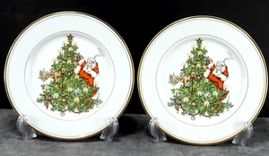 Vtg Set of 2 FITZ & FLOYD "St. Nicholas" 1978 Christmas Tree 7.5" Plates, MINT! - Bild 1 von 6