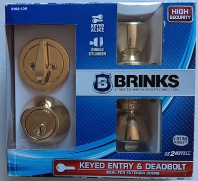 Brinks 2102-105 Tulip Style Keyed Entry Door Knob And Deadbolt Polished Brass - Image 1 of 4