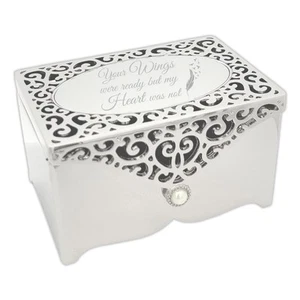 Silver Memorial Jewelry Box, Jewelry Keepsake Box with Filigree Design, Engra... - Picture 1 of 5