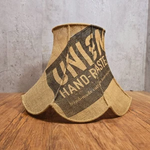 Large Burlap Fluted Lampshade Union Coffee Bag Hessian Jute - Rustic Handmade - Picture 1 of 13