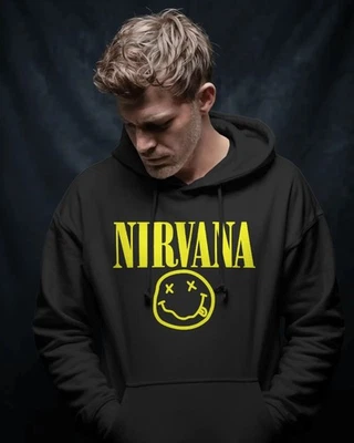Nirvana Hoodie Smiley Logo Grunge Rock Band Pullover Sweatshirt Unisex - Image 1 of 4