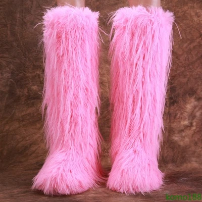 Women Warm Faux Fur Round Toe Flat Heels Pull on Knee High Boots US 5-11 - Image 1 of 4