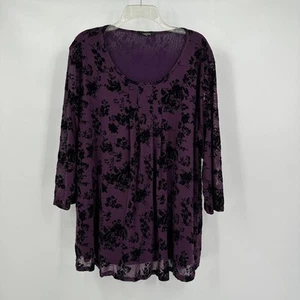 Valolia Damen Größe 3X Ausbrenner Samt Top Lila Blumen Romantisch Boho - Bild 1 von 8
