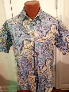 Pierre Cardin Maps Men's Medium Blue Floral Short Sleeve Button Down. - Picture 1 of 3