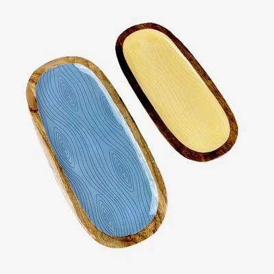 Temp-tations Mango Wood Trays Set Of Two 1 Slate Blue and 1 Woodland White - Image 1 of 4