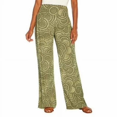 Pantalones arrugados Three Dots bohemios de pierna ancha para mujer grandes verdes terrosos Foto 1 de 4