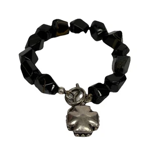 Simon Sebbag .925 Sterling Silver Vintage Chunky Gemstone Beaded Bracelet Toggle - Picture 1 of 11