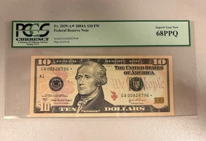 2004 A $10 FW Federal Reserve Star Note PCGS 68PPQ Low Serial # 8287 Fr 2039-A* - Picture 1 of 2