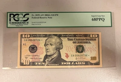 2004 A $10 FW Federal Reserve Star Note PCGS 68PPQ  Low Serial # 8287 Fr 2039-A* - Image 1 of 2