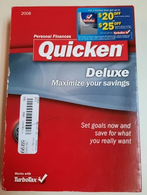 Intuit Quicken Deluxe 2008 For Windows '00/'03/XP/Vista NOT for Win 10/11 - Image 1 of 3