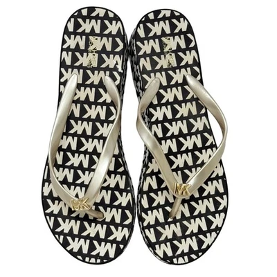 Michael Kors Bedford Glam Womens Flip-Flops Sandals Brown Logo Wedge Jelly 10 - Image 1 of 4