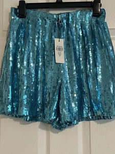 Why Dress Secuencia Brillo Pantalones Cortos M Azul NUEVO CON ETIQUETAS Festival Concierto Halloween - Imagen 1 de 7