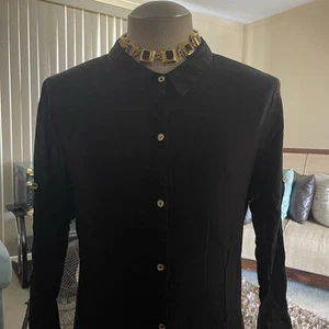 Camisa MICHAEL Michael Kors Negra Cuello Abotonada Preppy Academia Talla Grande - Imagen 1 de 12