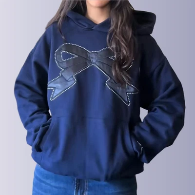 NWT Sandy Liang X Gap Heavyweight Bow Oversized Hoodie Navy Blue Sizes S, L, XL - Image 1 of 4