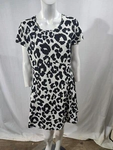 PEACOCKS black & white print short sleeve round neck textured jersey dress sz 14 - Picture 1 of 4