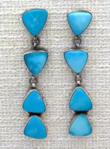 Pendientes de turquesa natural Kingman del artista navajo Jerryson Henio - Imagen 1 de 2