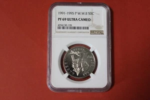 1991-1995 P W.W.ll 50c NGC PF 69 ULTRA CAMEO free shipping - Picture 1 of 4