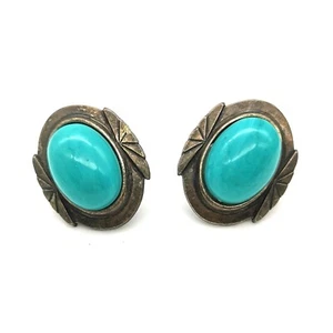 Vintage 80s Ellelle Clip On Earrings. Italian. Egyptian Revival Faux Turquoise. - Picture 1 of 7