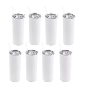 8 Pack Stainless Steel Skinny Tumblers with Lid and Plastic Straw, Double Wall - Picture 1 of 3