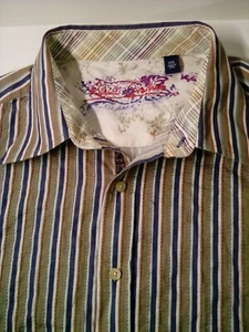 Vintage, Robert Graham Roll-Up Cuff L.S.gestreiftes Hemd, kariertes Bündchen XXL schön! - Bild 1 von 10