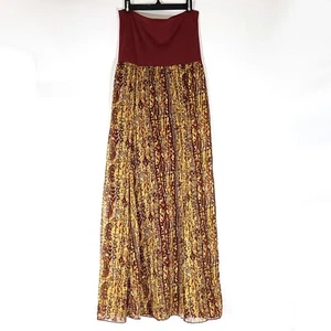 Willow + Clay Maxi Skirt Yellow Maroon Gray Crinkle Chiffon & Stretch Knit Sz S - Picture 1 of 6