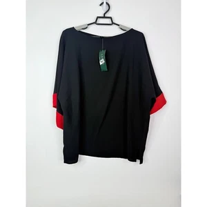 Lauren Ralph Lauren Top Blusa Donna XL Colorblock Batwing Top Nero - Foto 1 di 9