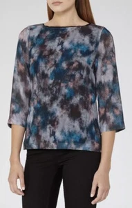 REISS Nettie print top size 8 UK NEW W/ TAGS 3/4 Sleeve button down back RRP£110 - Picture 1 of 12