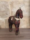 Vintage Carved Wooden Horse with Brass and Mother of Pearl 12 inches High