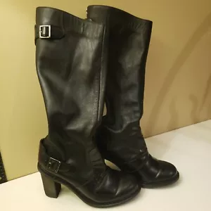 Dr Martens Boots Women Sz 6 Black AVA BIKER BOOT Knee High Block Heel Full Zip - Picture 1 of 18