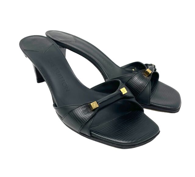 Louis Vuitton Black Brown Lock It Flat Mule 39 EU 1A28NG Slides 9 Sandals