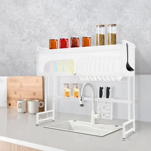 Estante de secado de platos sobre fregadero, estante escurridor de fregadero, estante de secado organizado para platos - Imagen 1 de 13