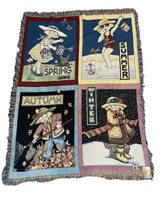 Mary Engelbreit "Vier Jahreszeiten" afghanischer Wandteppich Überwurf 50" x 70" gewebte Baumwolle 1997 - Bild 1 von 8