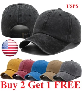 Dyed Washed Retro Distressed Cotton New Plain Polo Style Baseball Ball Cap Hat - Picture 1 of 17